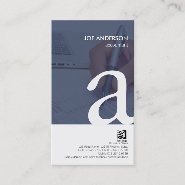 Accountant Paperwork Bold Monogram Business Card (Front)