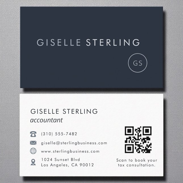 Accountant QR Code Navy Blue Modern Elegant Business Card (Creator Uploaded)