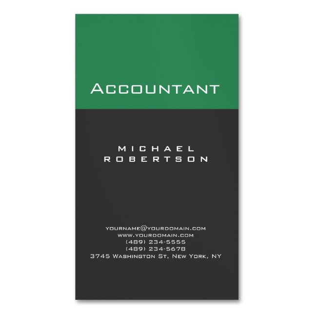 Accountant Sea Green Grey Chubby Business Card (Front Vertical)