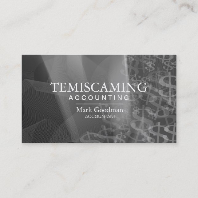 Accounting Business Card Black White Dollar Signs (Front)