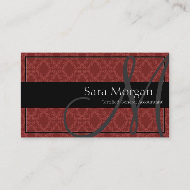 Accounting Business Card - Classy Monogram Damask (Front)