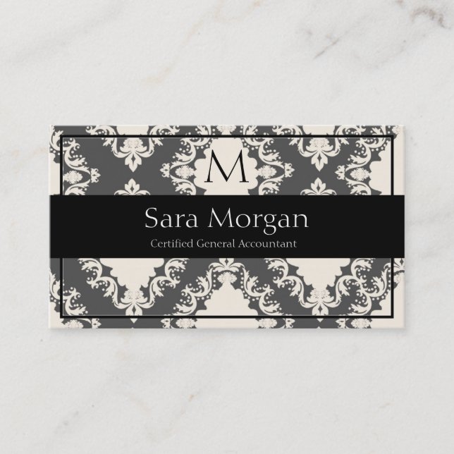 Accounting Business Card - Classy Monogram Damask (Front)