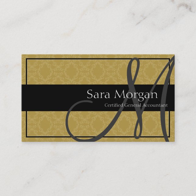 Accounting Business Card - Classy Monogram Damask (Front)