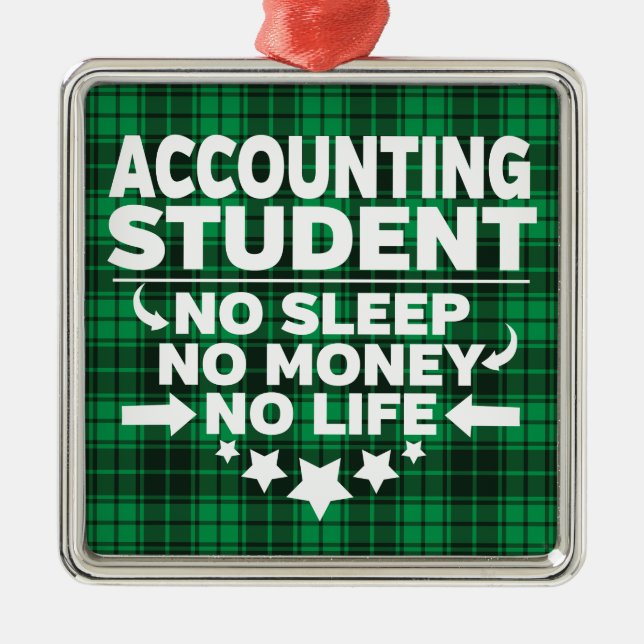 Accounting College Student Green Plaid Xmas Metal Ornament (Front)