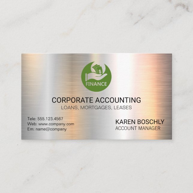 Accounting | Money Finance Logo | Metallic Business Card (Front)