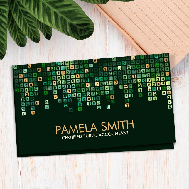 Accounting Services - Abstract Green Gold Numbers Business Card (Creator Uploaded)
