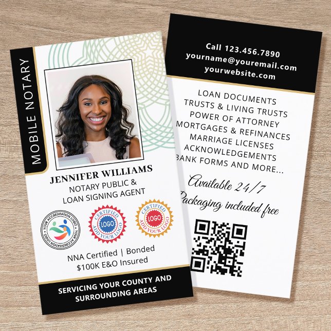 Accreditation Notary Public Photo QR Code Black Business Card (Creator Uploaded)