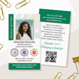 Accreditation Notary Public Photo QR Code Green Business Card