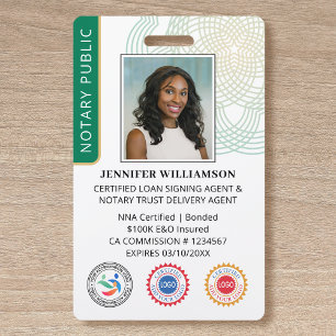 Accreditation Notary Public Photo QR Code ID Green Badge