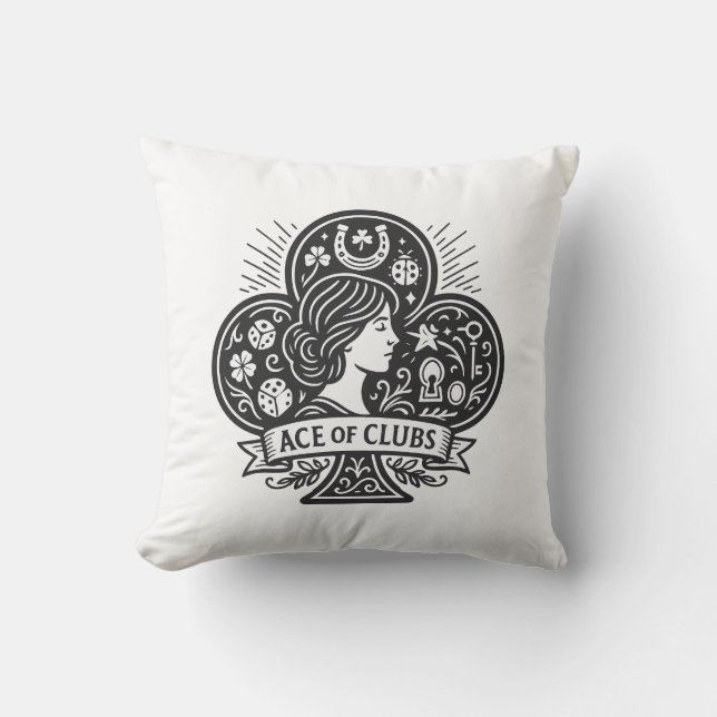 Ace of Clubs — Lady Luck Cameo Cushion (Front)