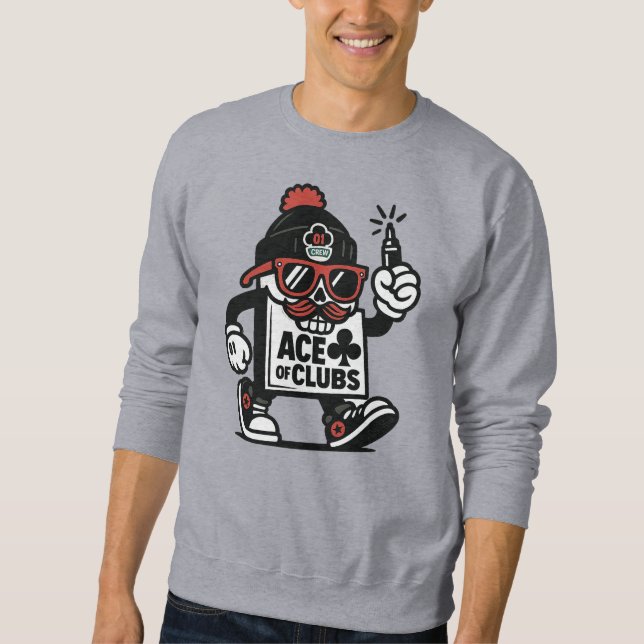 Ace of Clubs Street Mascot — Poker Grind Crew Sweatshirt (Front)