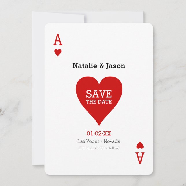 Ace of Hearts Save The Date Wedding Announcement (Front)