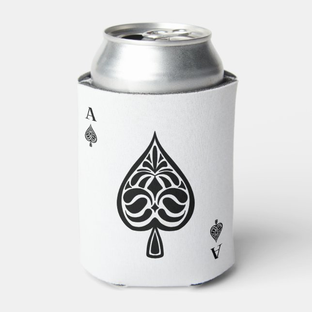 Ace of Spades Black and White Playing Card Can Cooler (Can Front)