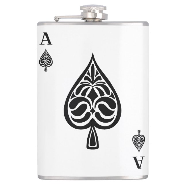 Ace of Spades Black and White Playing Card Hip Flask (Front)