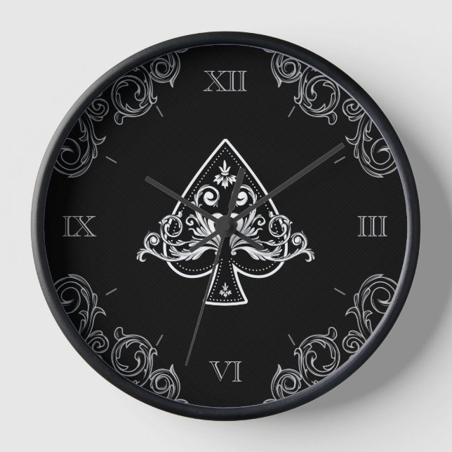 Ace of Spades Black Casino Clock (Front)