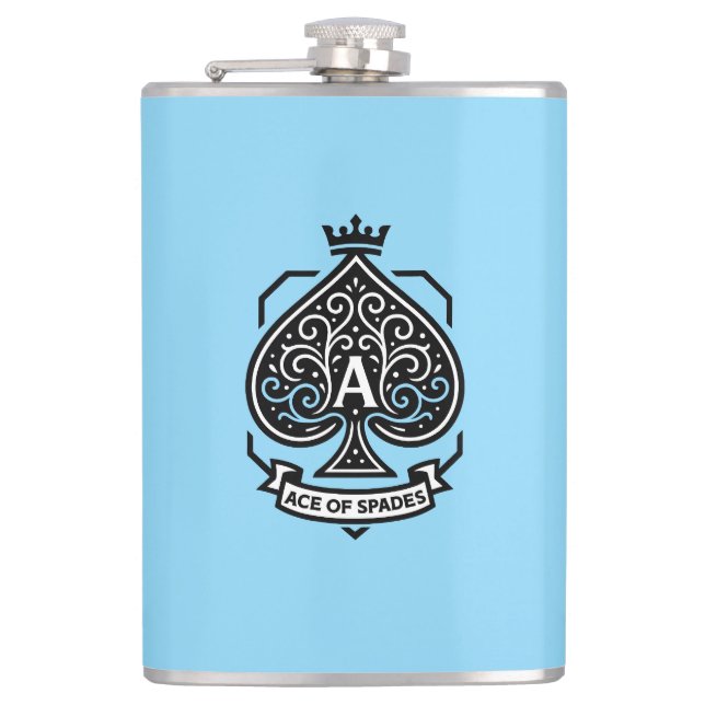 Ace of Spades Crest — Crowned Filigree Hip Flask (Front)