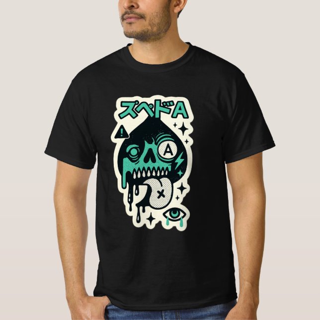 Ace of Spades — Drip-Skull Katakana T-Shirt (Front)
