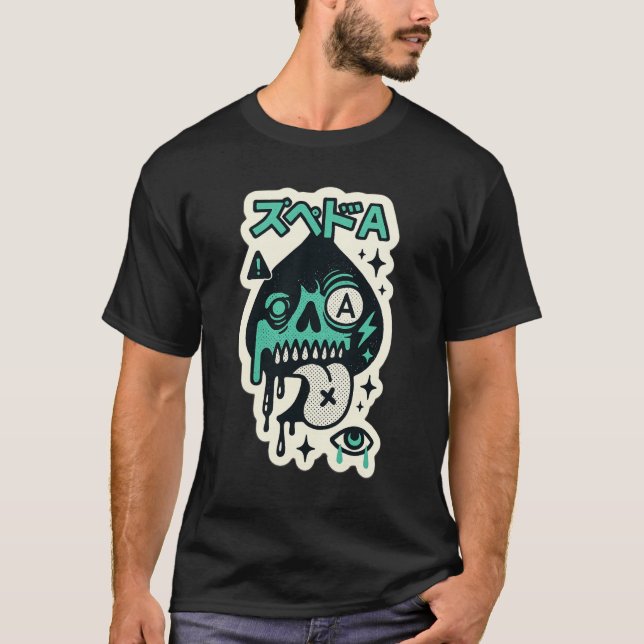 Ace of Spades — Drip-Skull Katakana T-Shirt (Front)