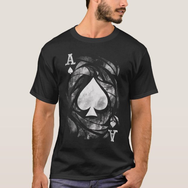 Ace Of Spades Grunge Effect Card Player T-Shirt (Front)