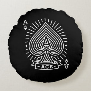 Ace of Spades — Monoline Sunburst Emblem Round Cushion