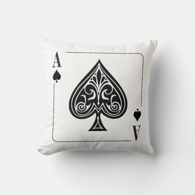 Ace of Spades Playing Card, Poker, Casino Cushion (Front)