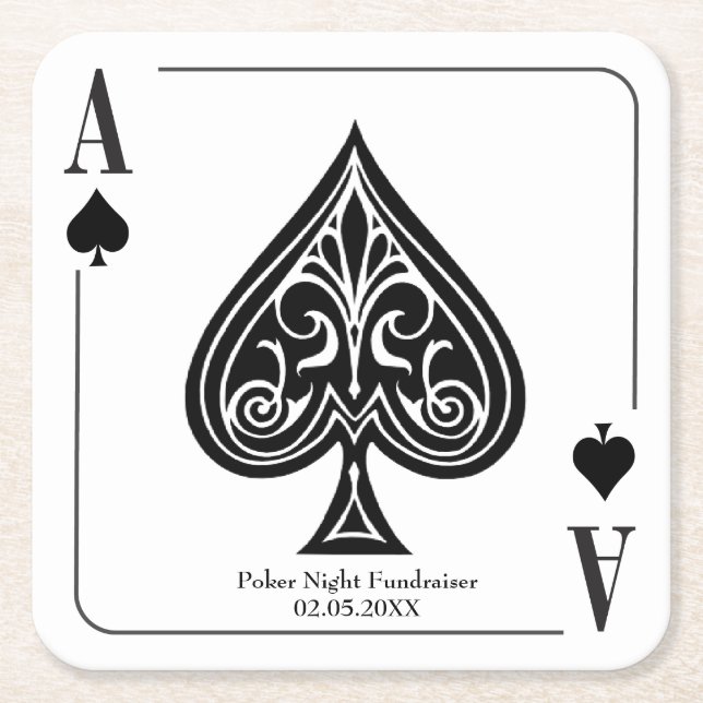 Ace of Spades Playing Card, Poker, Casino Night Square Paper Coaster (Front)