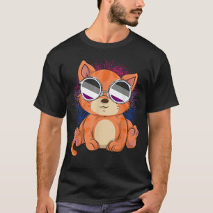 Ace Pride Month Cool Aseual Sunglasses Cat LGBT As T-Shirt