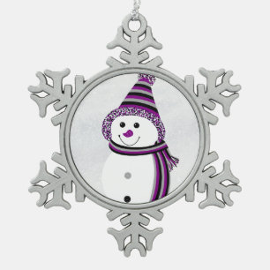 Ace Pride Snowman Snowperson Purple Grey White Snowflake Pewter Christmas Ornament