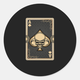 Ace Spades Skull Cards Poker Casino Player Gamblin Classic Round Sticker