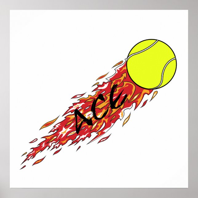 ace tennis ball on fire flames poster (Front)