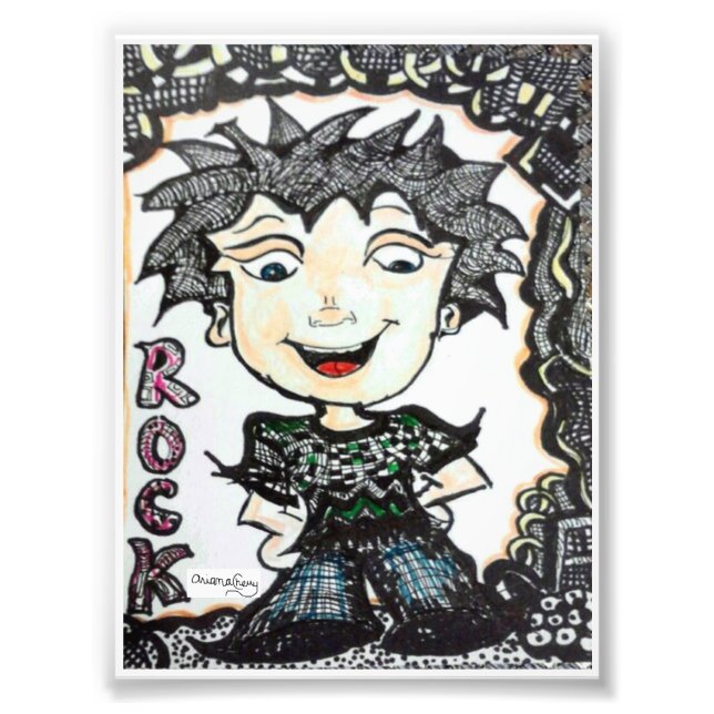 ACEO 4x5.4 Rocker Cartoon with Art Photo Print (Front)