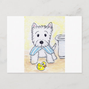 ACEO PRINT WESTIE BATHTIME ORIGIANL POSTCARD