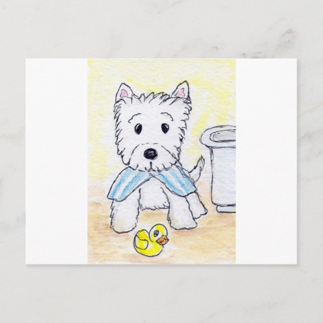 ACEO PRINT WESTIE BATHTIME ORIGIANL POSTCARD (Front)