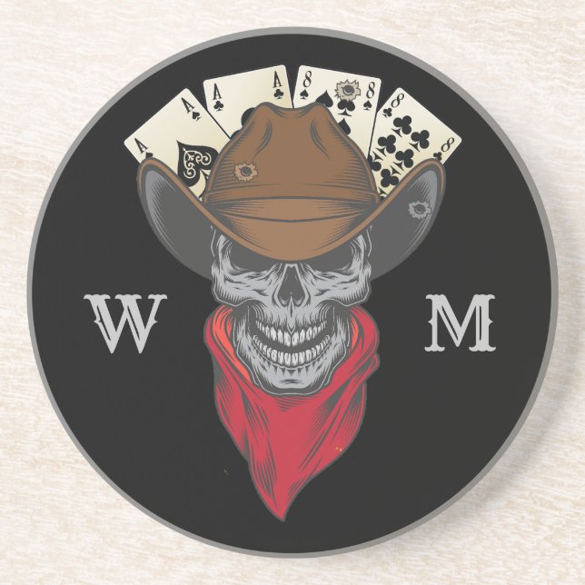 Aces And Eights Playing Cards Cowboy Monogram Coaster (Front)