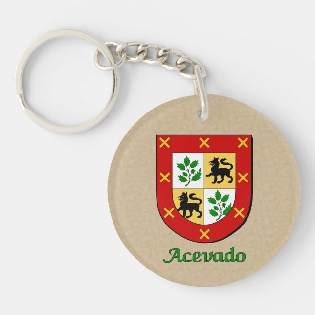 Acevado Family Shield and Mexican Flag Key Ring (Front)