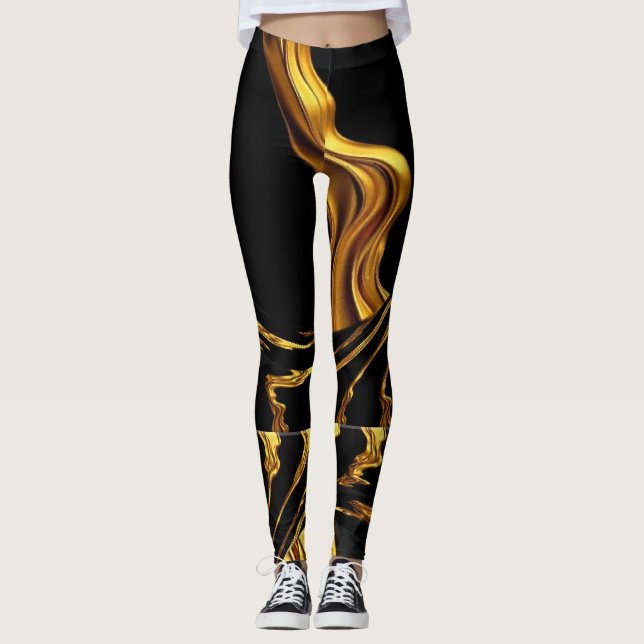 Achempong Opulent Swirl Liquid Gold Black Design Leggings (Front)