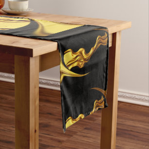 Achempong Opulent Swirl Liquid Gold Black Monochro Long Table Runner