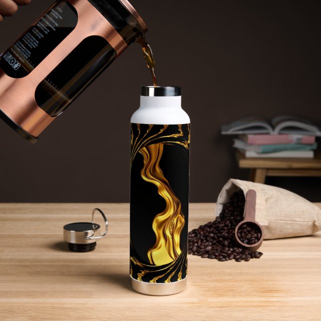 Achempong Opulent Swirl Liquid Gold Black Monochro Water Bottle (Coffee (Rotated))