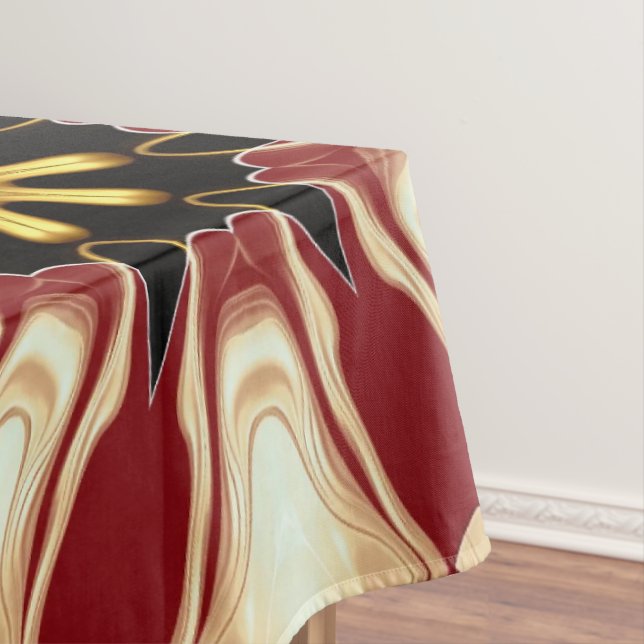 Achempong: Starburst  | Deep Crimson & Gold Luxury Tablecloth (In Situ)