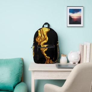Achempong Swirl Liquid Gold Black Monochrome   Printed Backpack