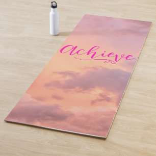 Achieve Believe Inspirational Quote Pink Sky Yoga Mat