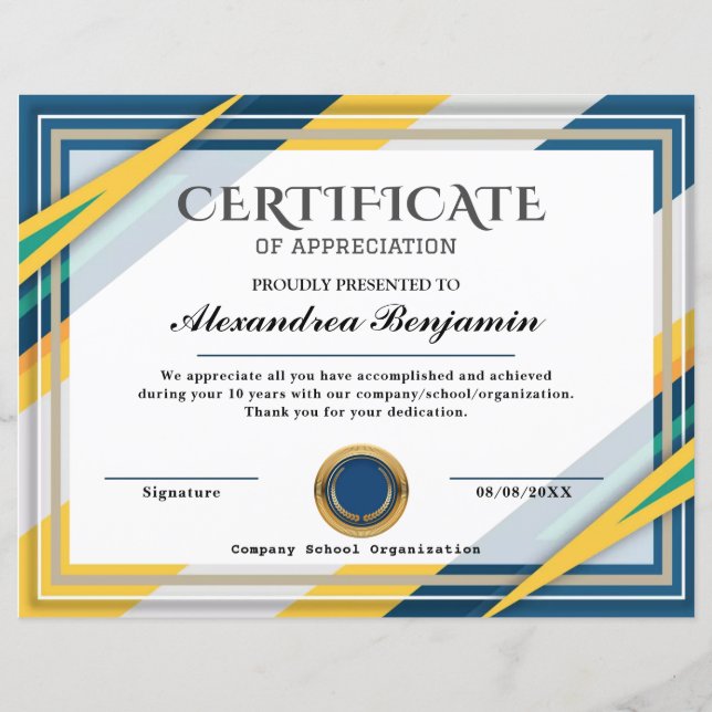 Achievement Appreciate Certificate (Front)
