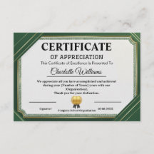 Achievement Appreciate Gold Green Certificate