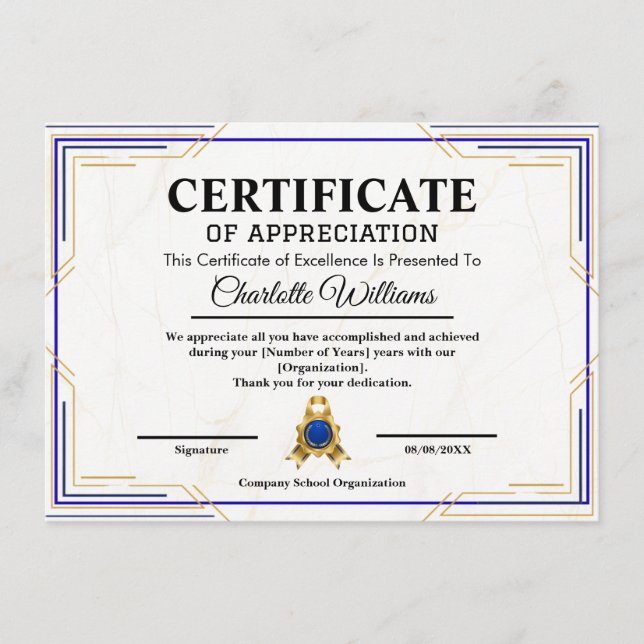 Achievement Appreciation Gold Certificate Poster (Front)