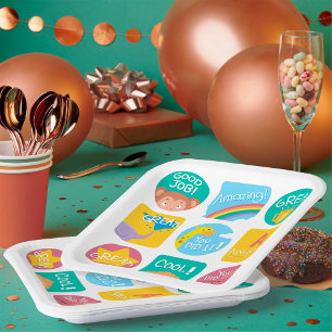 Achievement Labels Awesome Cool Great Paper Plate