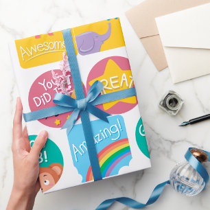Achievement Labels Awesome Cool Great Wrapping Paper