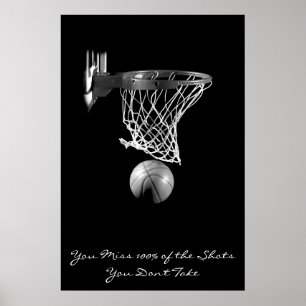 Achievement Motivational Basketball Black & White Poster