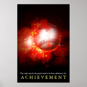 Achievement Motivational Flaming Baseball Poster