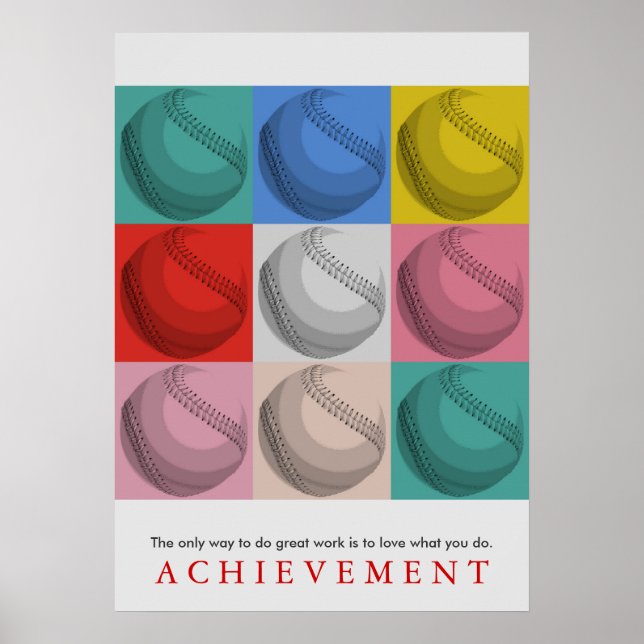 Achievement Motivational Retro Baseball Pop Art Poster (Front)