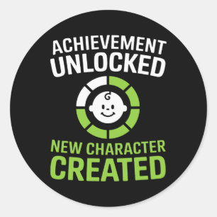 Achievement Unlocked Character Created Funny Gamer Classic Round Sticker
